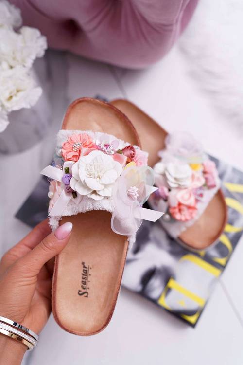 Women's Flip Flops With Flowers White Enrissa