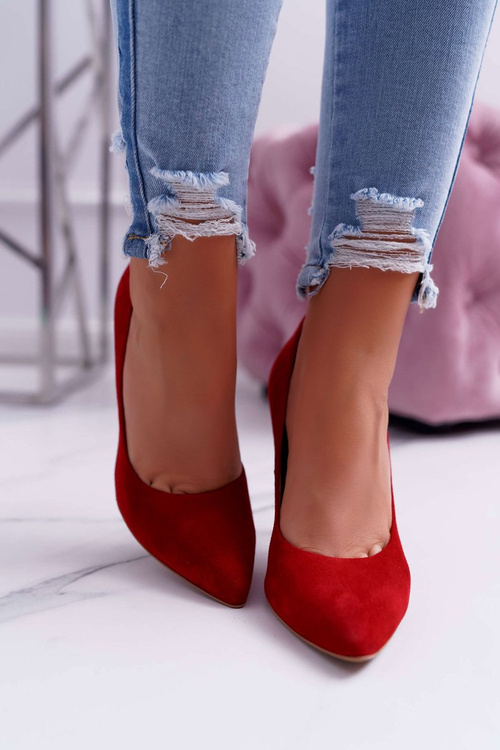 Laura Messi Women's Stilettos 1727 Suede Leather Red Valentine