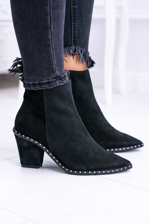 Women's Pointed Leather Boots With Zipper Black Sonoma