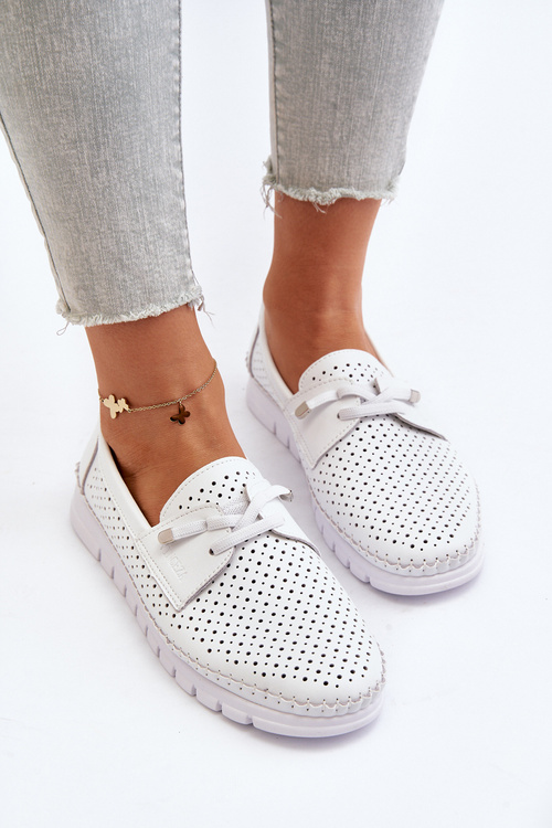 White Women's Leather Cut-out Shoes Darnissa