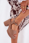 Women's sandals on a chunky heel and platform made of eco leather dark beige Korlevia