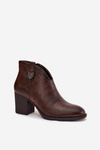 Insulated women's ankle boots on a heel made of eco leather chocolate Italian