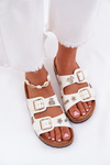 Women's Slippers On Cork Sole With Buckles And Embellishments White Efadelis