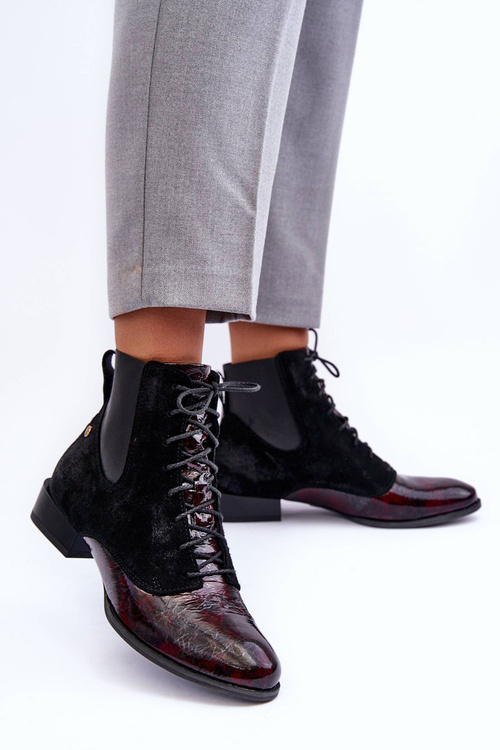 Botki Damskie Skóra Płaski Obcas Maciejka 06200-08 Czarne