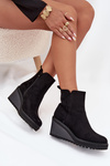 Insulated Ankle Boots On Wedge Made Of Eco Suede Black Mavona