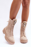 Leather Boots Workery With Jewellery Decoration Beige Marx 