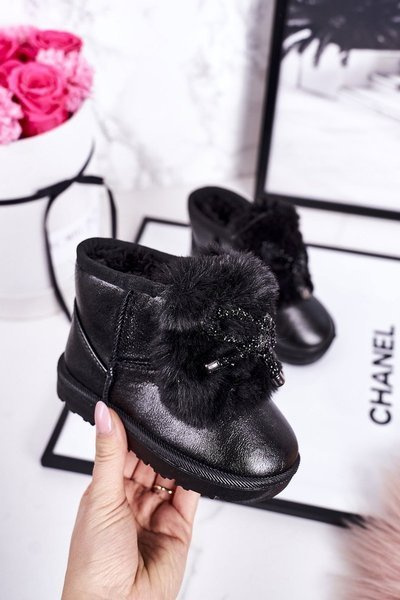Children's Snow Boots Insulated With Fur Black Aurora