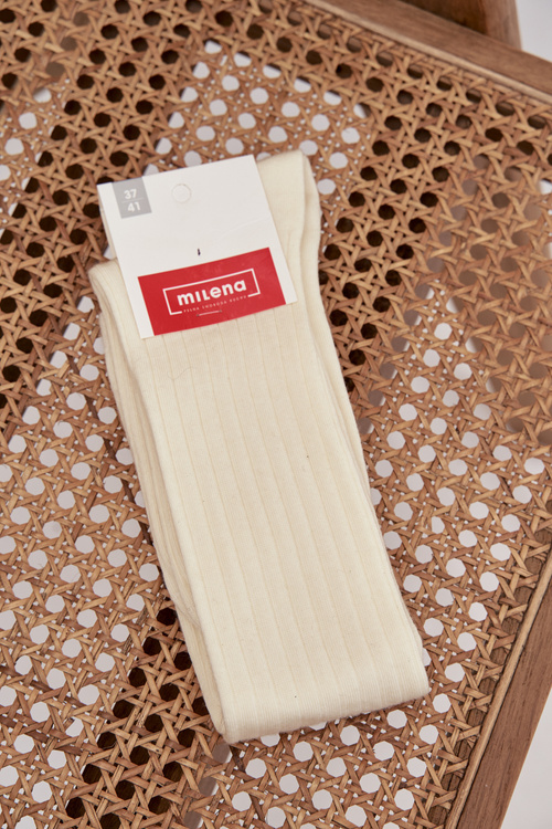 Damskie Podkolanówki Z Wełny MERINO Ecru