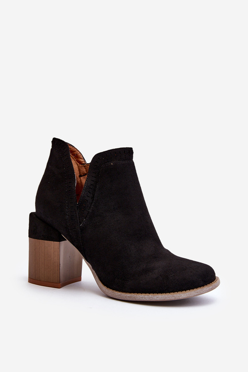 Ankle Boots on Chunky Heel with Cutout Black Jolnima