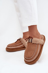 Women's slippers with fur and embroidery brown Perivelle
