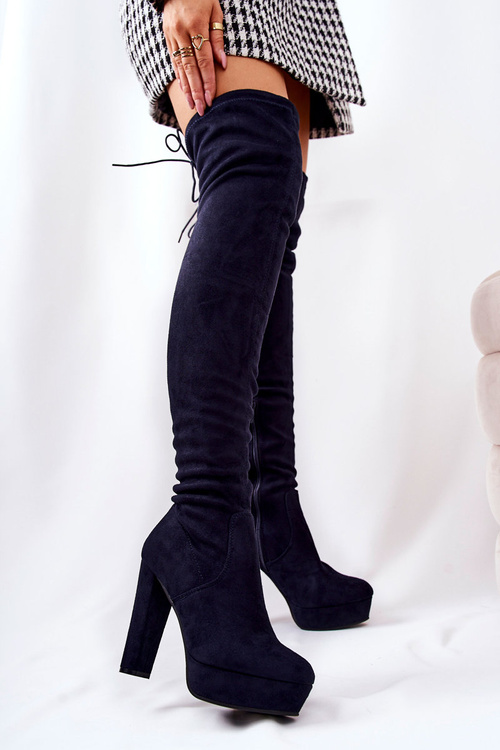 Suede heeled boots Navy blue Minesa