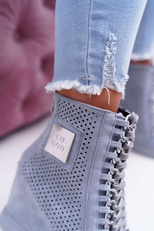 Women's Lu Boo Openwork Suede Sneakers Blue Clamma