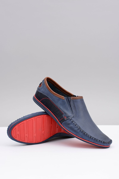 Slip-on Polish Men's Leather Moccasins Teodoro Navy Blue