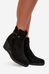 Insulated women's ankle boots with wedge with fringes Black Olivarae