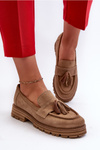 Zazoo 3469 Suede Women's Loafers With Fringes Beige