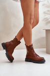 Warm ankle boots worker ladies with zipper eco leather brown Mailyra
