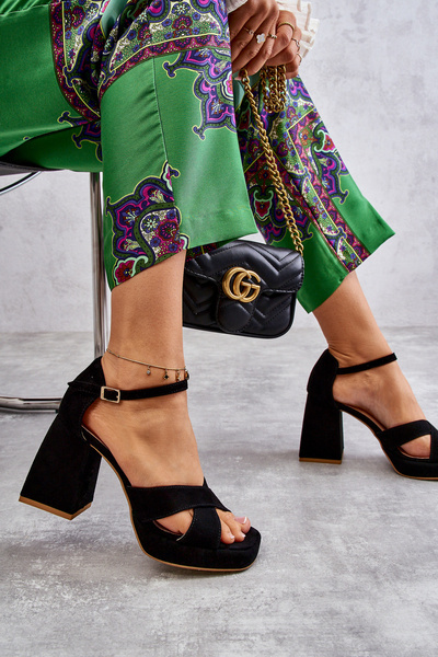 Women's Suede High Heel Sandals Leski Shoes 3221 Black