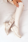 Leather Over The Knee Boots Beige Selina