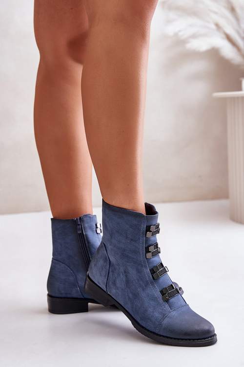 Warm Women's Zip Ankle Boots Blue Evalith