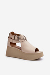 Zazoo 1732 Leather Wedge Sandals Beige