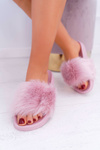 Women's Flip Flops With Fur Bright Pink Fur