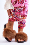 Natural Fur Flip Flops Brown Naturis