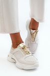 Women's Leather Sneakers with Chunky White-Gold Sole Dzumati