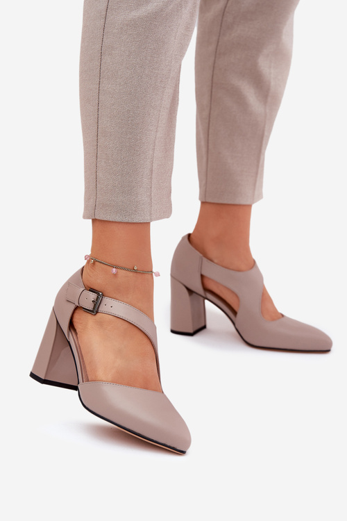 Leather Heels With Buckle Vinceza 91133 Grey