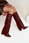 Women's Heeled Boots Turned Shaft Straps With Buckles Burgundy Nirisa