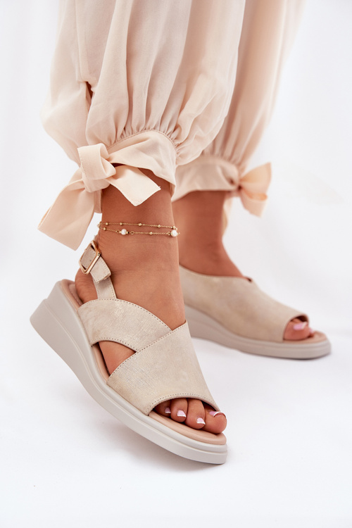 Ladies Wedge Sandals Made Of Eco Leather Golden Quilara