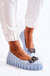 Leather Ballerinas On A Platform With A Ornament Blue Ladette