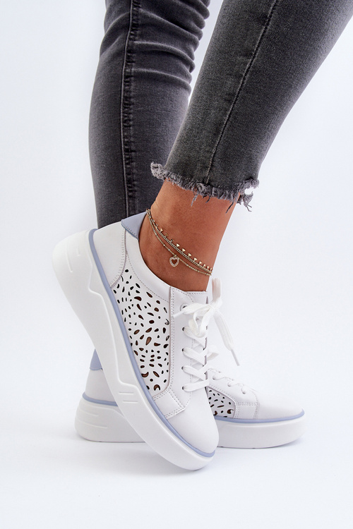 White Leather Women's Platform Sneakers Peilaeno