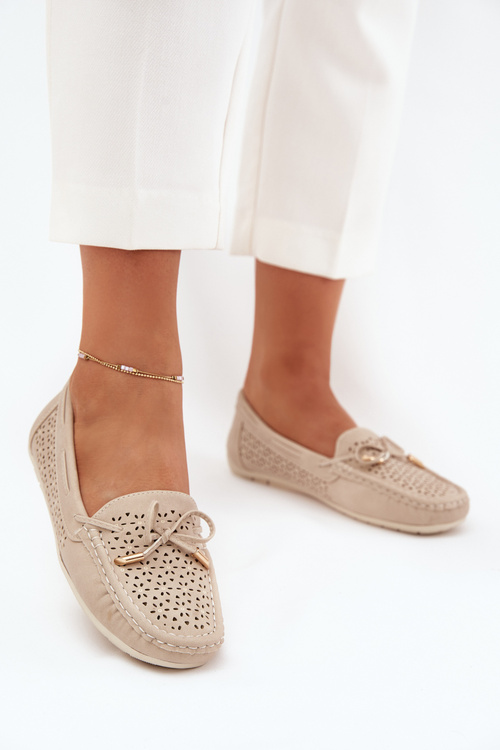 Damskie Mokasyny Ażurowy Wzór Wiązanie Beżowe Mirisa