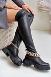 Knee High Boots On Flat Heel With Chain Pemeriana