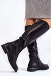 Women's Leather Flat Boots Black Asturio