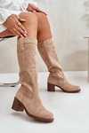 Damskie Kozaki Na Zamek Obcas Słupek Przed Kolano Beżowe Erisorae