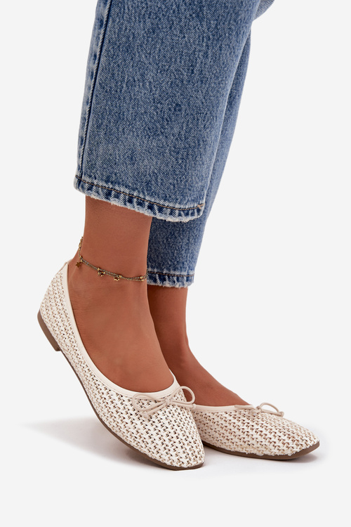 Ballet Flats With Weaving And Bow Ecru Belirra
