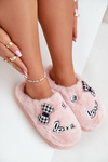 Kapcie Damskie Futrzane Ozdobione Naszywkami I Kokardką Różowe Linnorelia