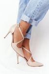 Elegant Leather Pointed High Heels Visconi 7400 Beige 