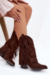 Women's Cowboy Boots With Fringes On Heel Chocolate Gralina