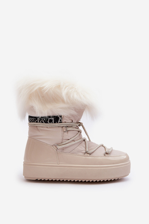 Women's Lace-up Snow Boots Light Beige Santero