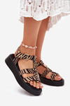 Ladies Platform Sandals With Gold Detail Zebra Beige-Black Fevire
