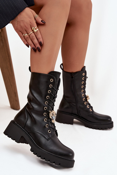 Damskie Botki Workery Ozdoba CzarneJorayne