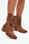 Suede Leather Women's Cutout Ankle Boots Zazoo 3844 Brown