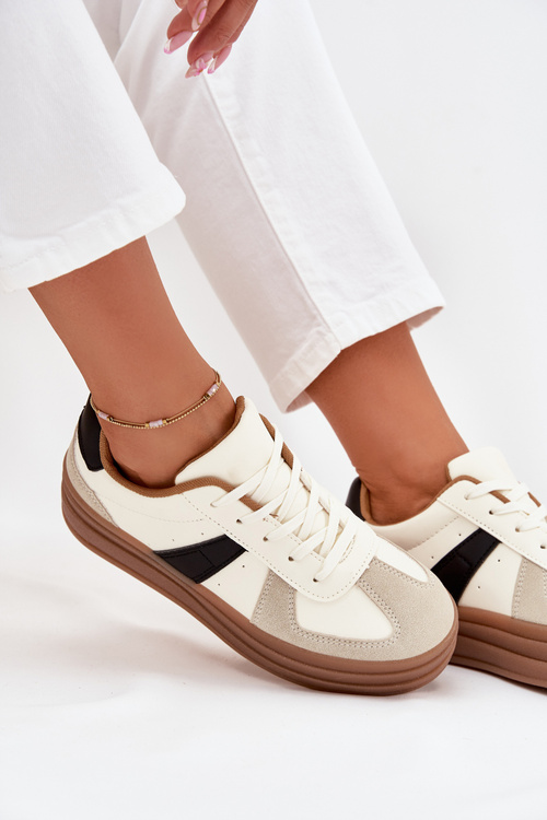 Damskie Sneakersy Eko Skóra Platforma Beżowe Sivirae