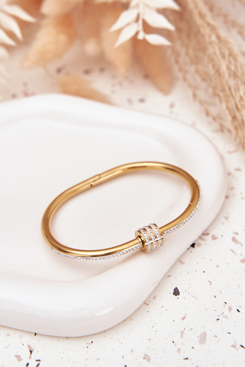 Damska Bransoletka Elegancka Stal Nierdzewna Cyrkonie Złota