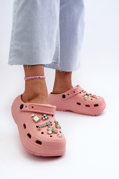 Women's Lightweight Foam Slides with Thick Sole and Pink Buckles by Effiora