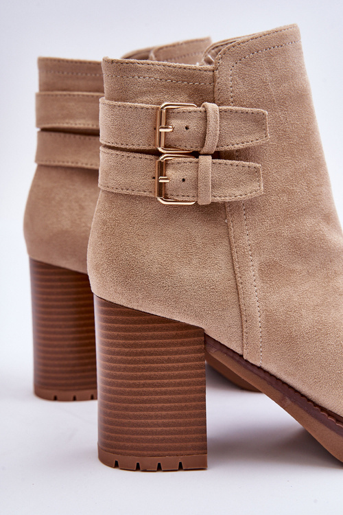 Suede Heeled Boots Beige Makeline