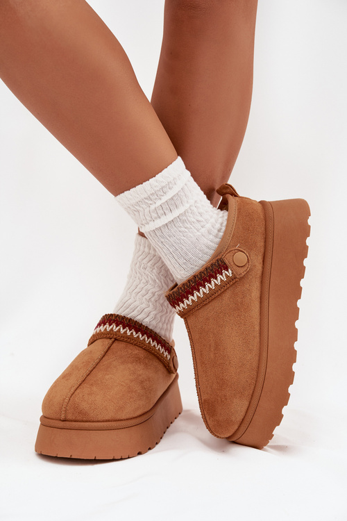 Women's Low Snow Boots With Movable Strap And Embroidery On Platform Camel Lyrisse