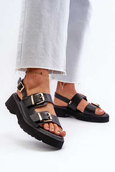 Women's Sandals with Buckles Eco Leather Black Konanttia